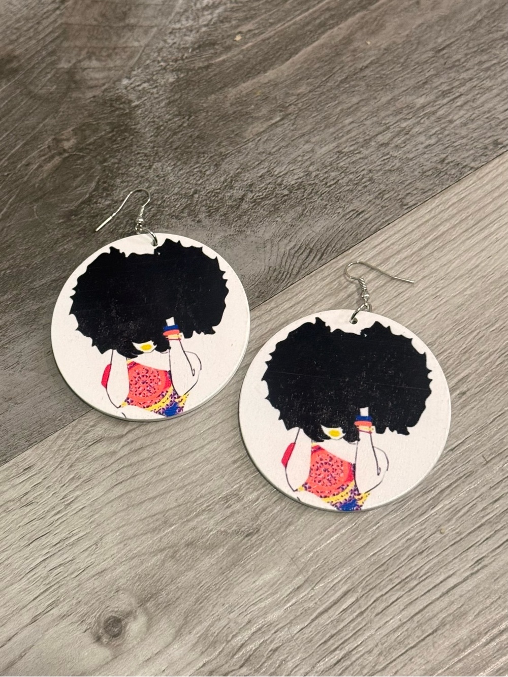 Statement Afro Girl Round Drop Earrings - Black & White